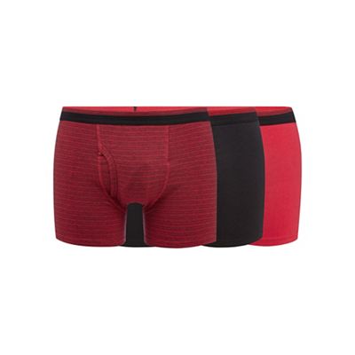 The Collection Big and tall pack of three red plain and fine striped trunks